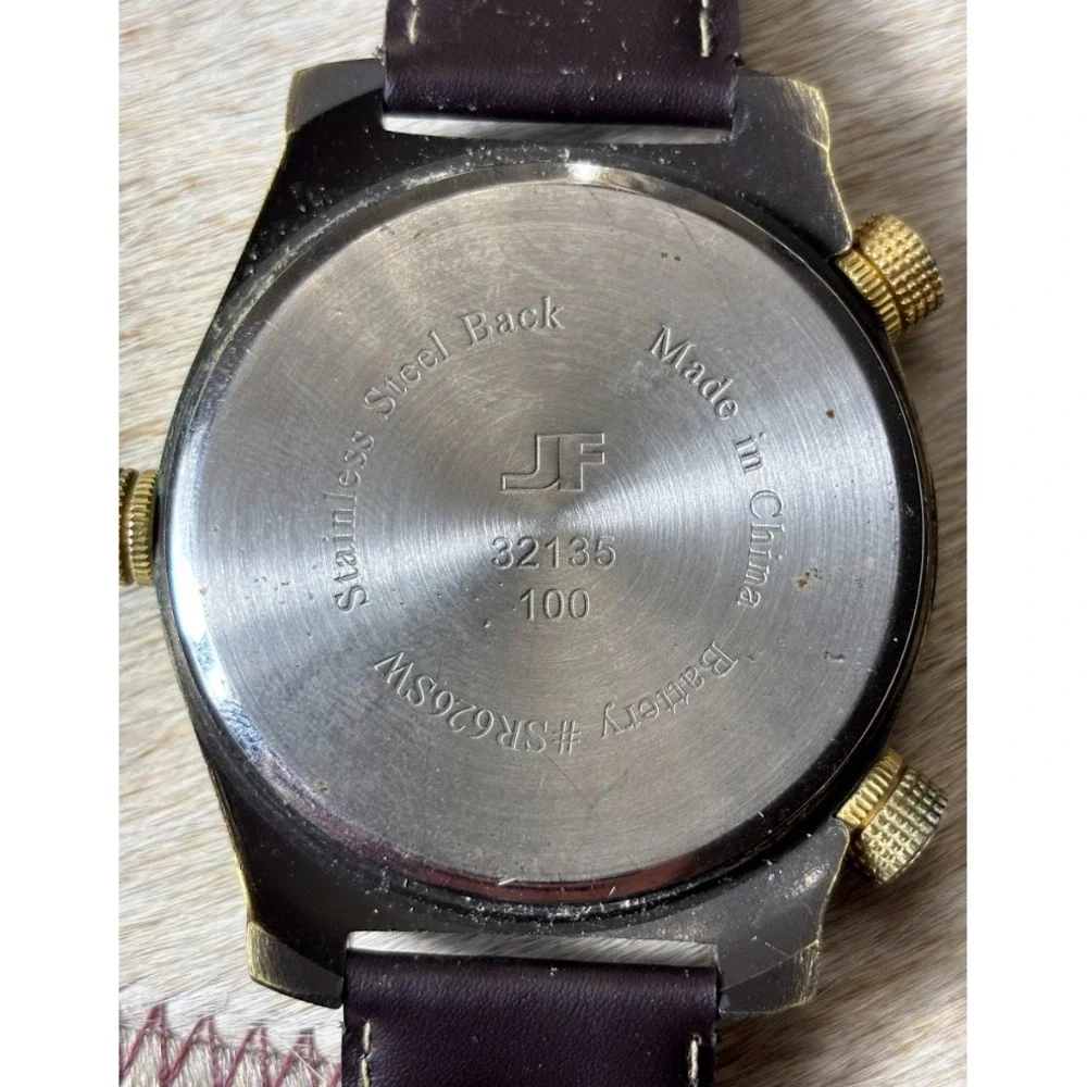 JF J. Ferrar Quartz Watch Brown Leather Band Black Dial Classic Dress‎ Watch